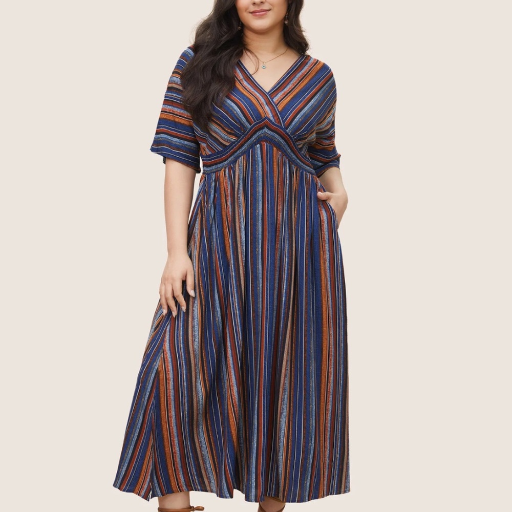 Bloomchic Striped Contrast Dolman Sleeve Flutter Dress